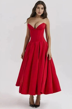 Avelisse | Women Strapless Structured Midi Wedding Guest Dress