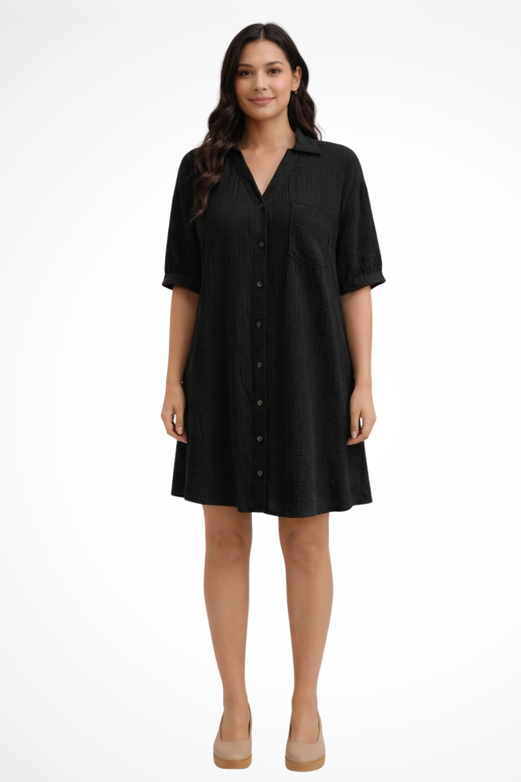 Rosalind | Women’s Short Sleeve Button Up Shirt Midi Dress