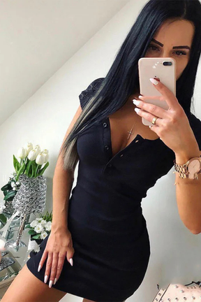 Niamh | Women Ribbed Knit Bodycon Mini Dress with Button Detail