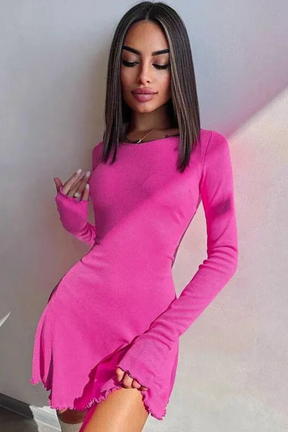 Romy | Women Long Sleeve Ribbed Bodycon Scallop Hem Mini Dress