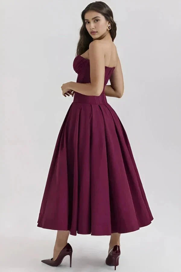 Avelisse | Women Strapless Structured Midi Wedding Guest Dress
