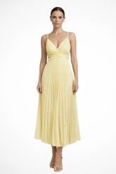 Lyanna | Women’s Formal Pleated Midi Dress with Twist Front Bodice