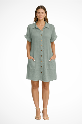 Maren | Women’s Button Front Short Sleeve Summer Beach Dress