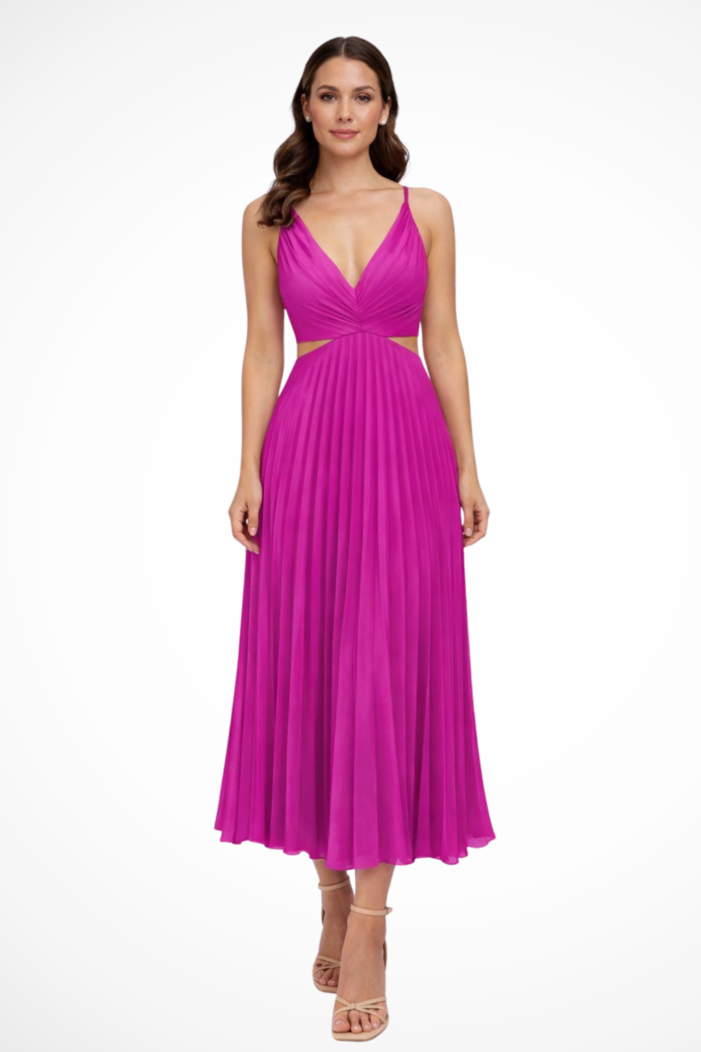 Lyanna | Women’s Formal Pleated Midi Dress with Twist Front Bodice