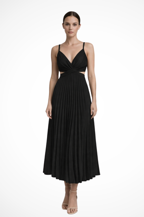 Lyanna | Women’s Formal Pleated Midi Dress with Twist Front Bodice