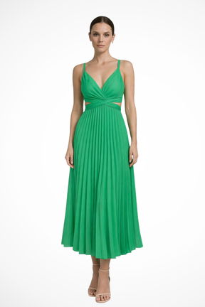 Lyanna | Women’s Formal Pleated Midi Dress with Twist Front Bodice
