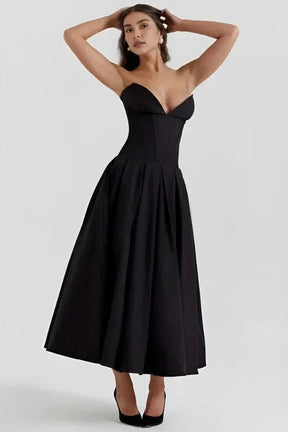 Avelisse | Women Strapless Structured Midi Wedding Guest Dress