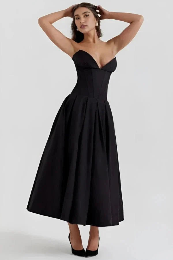Avelisse | Women Strapless Structured Midi Wedding Guest Dress
