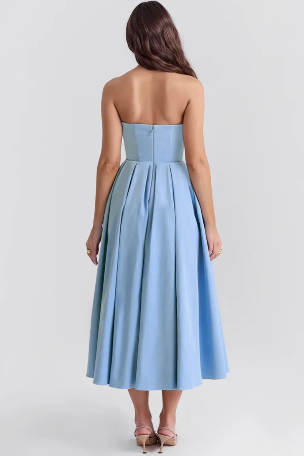 Everly | Women Strapless Corset Midi Dress with Flared Skirt