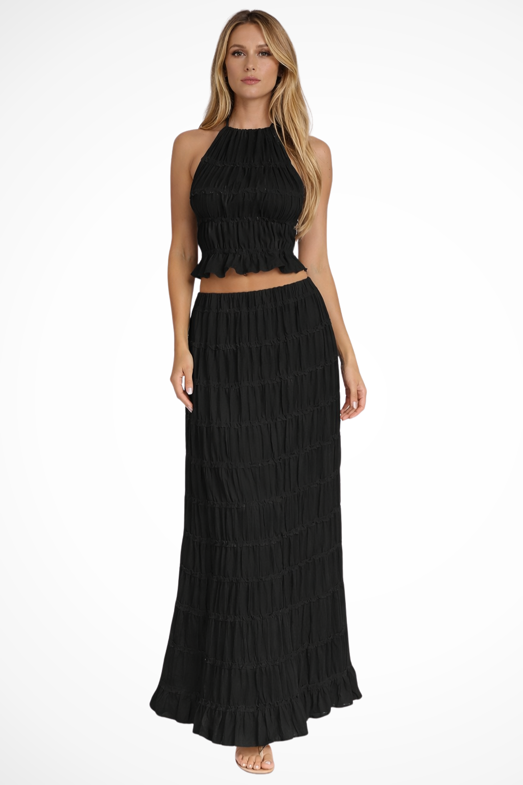 Cora | Women Ruched Halter Top and Maxi Skirt 2 Piece Set