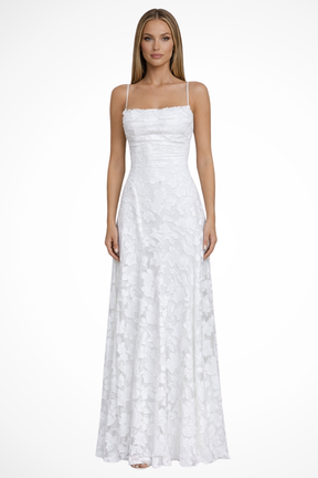 Rose | Women Spaghetti Strap Lace Up Backless Floral Jacquard Formal Maxi Dress