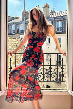 Elara | Women Floral Spaghetti Strap Maxi Summer Wedding Dress