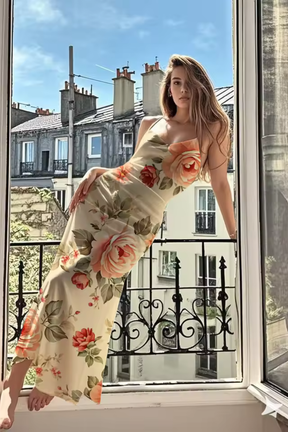 Elara | Women Floral Spaghetti Strap Maxi Summer Wedding Dress