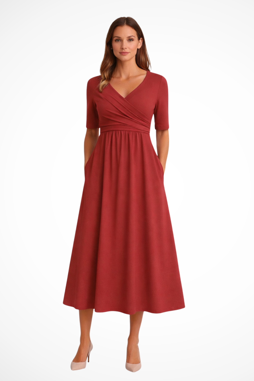 Aveline | Women’s Wrap Front Short Sleeve Midi Dress