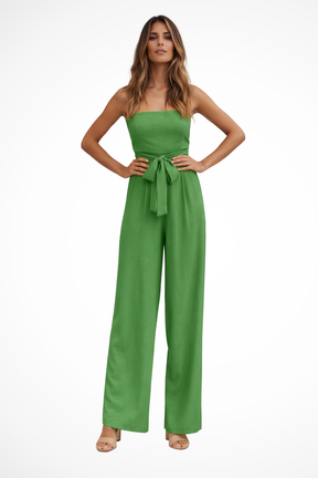Lyra | Women Strapless Bandeau Crop Top and High Waist Wide Leg Trousers Set