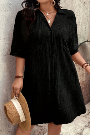 Rosalind | Women’s Short Sleeve Button Up Shirt Midi Dress
