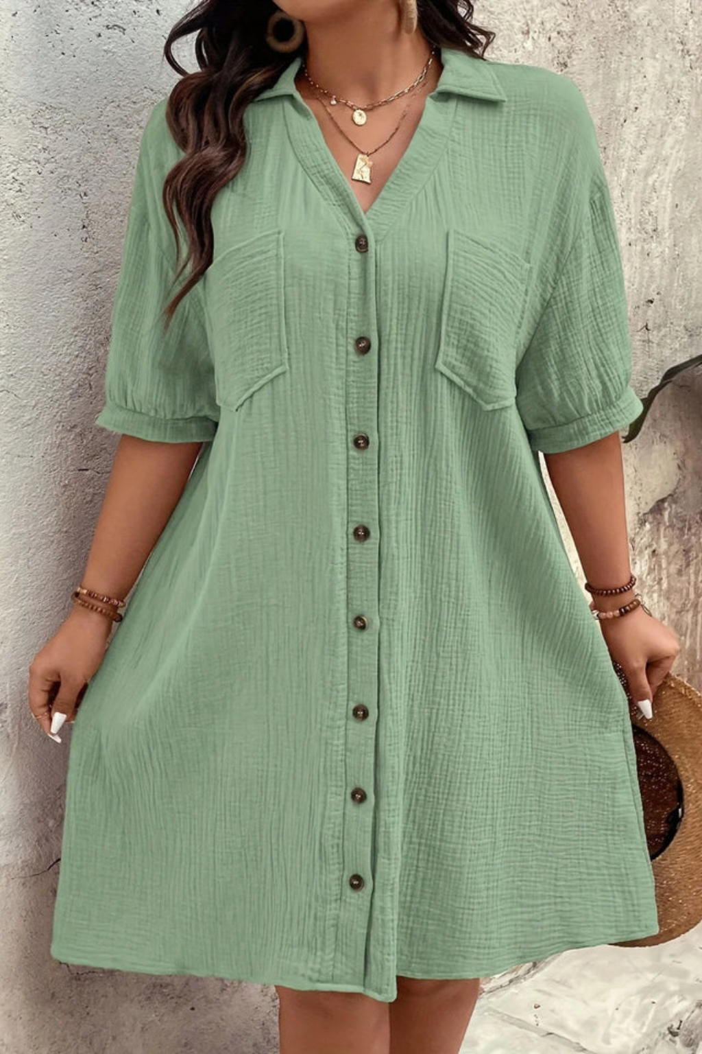 Rosalind | Women’s Short Sleeve Button Up Shirt Midi Dress