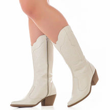 Bota Texana GiGiL Feminina Cano Alto Salto Médio Western Bordada