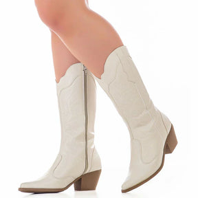 Bota Texana GiGiL Feminina Cano Alto Salto Médio Western Bordada