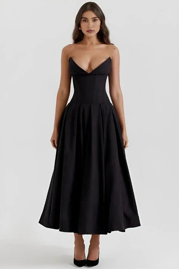 Avelisse | Women Strapless Structured Midi Wedding Guest Dress
