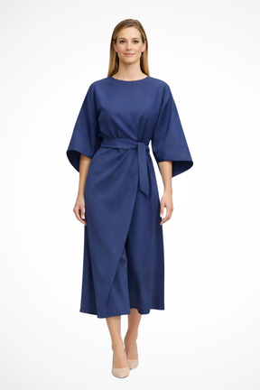 Valeria | Women’s Belted Lantern Sleeve Midi Dress