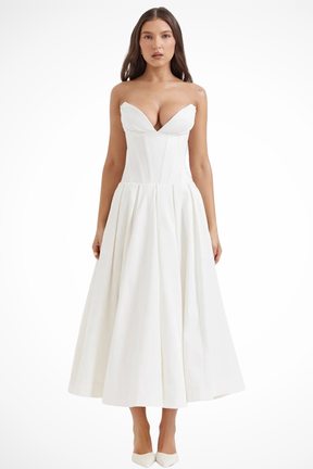Avelisse | Women Strapless Structured Midi Wedding Guest Dress