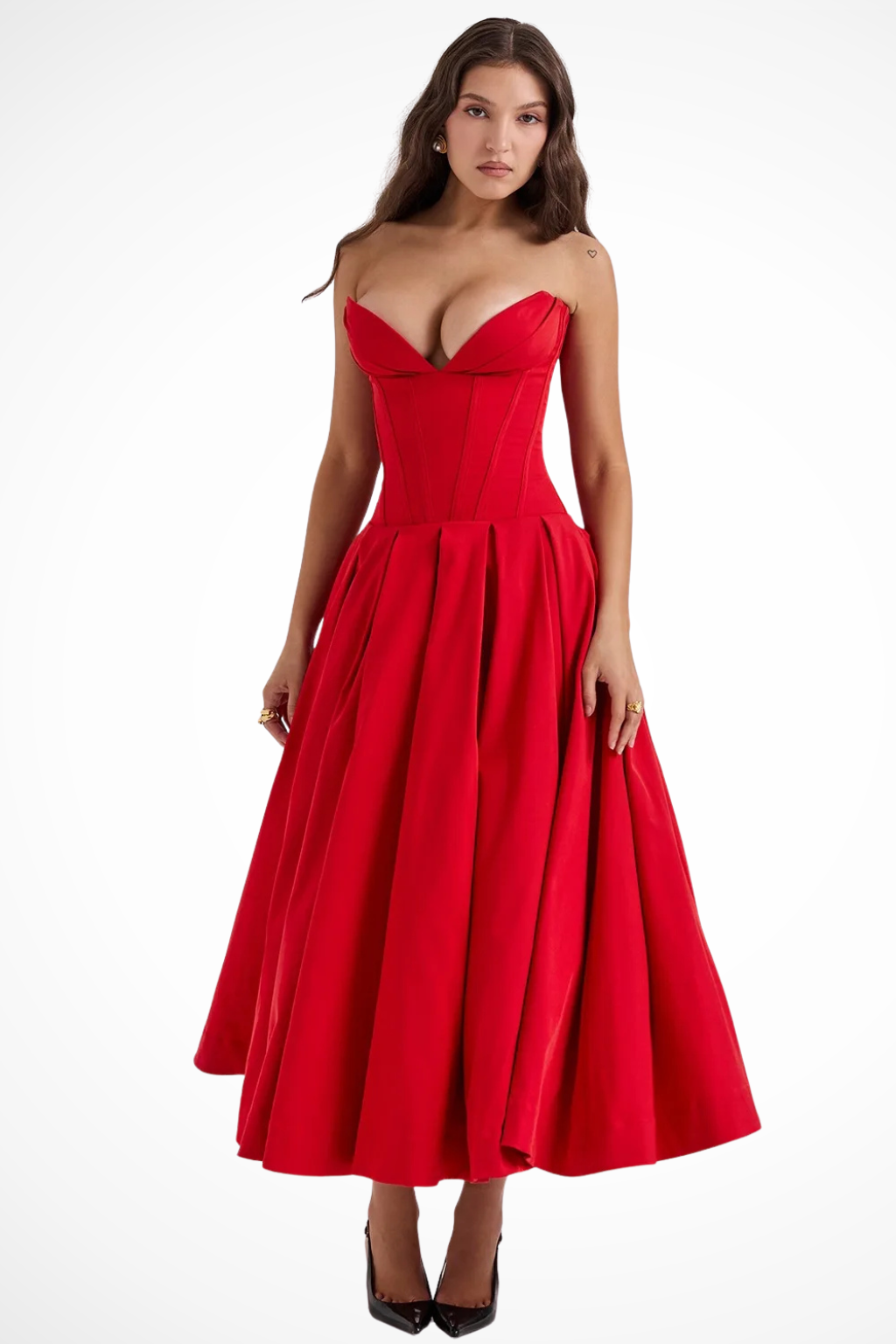 Avelisse | Women Strapless Structured Midi Wedding Guest Dress