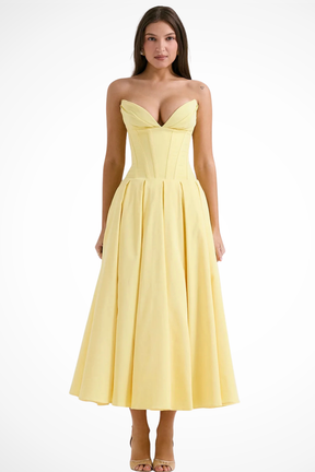 Avelisse | Women Strapless Structured Midi Wedding Guest Dress