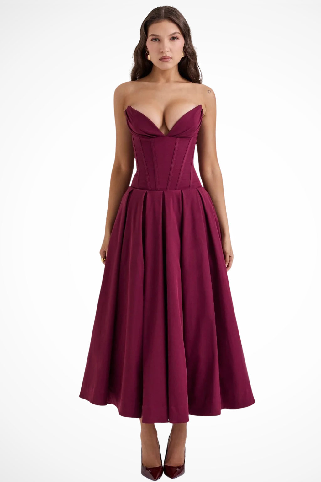 Avelisse | Women Strapless Structured Midi Wedding Guest Dress