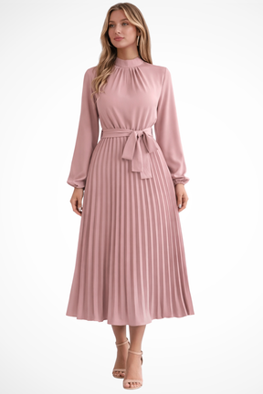 Harriet | Women’s Long Sleeve Pleated Midi Dress with Belt