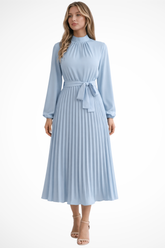 Harriet | Women’s Long Sleeve Pleated Midi Dress with Belt