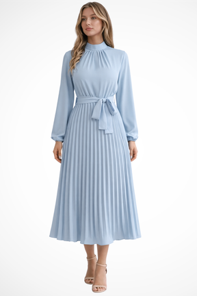 Harriet | Women’s Long Sleeve Pleated Midi Dress with Belt