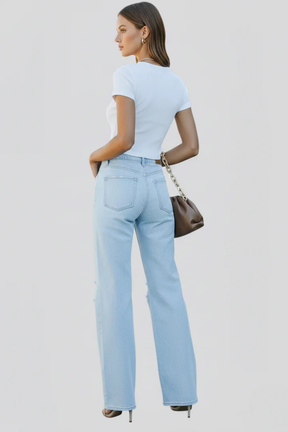 Sutton | Women High Waist Distressed Wide Leg Jeans