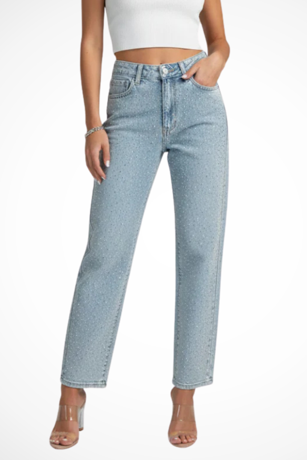 Nyla | Women Rhinestone Embellished Straight Leg Jeans