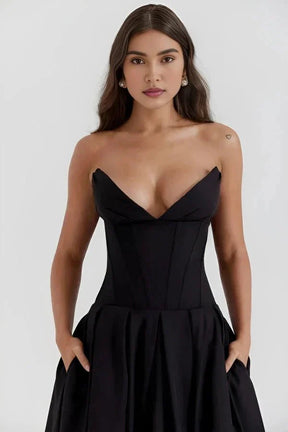 Avelisse | Women Strapless Structured Midi Wedding Guest Dress