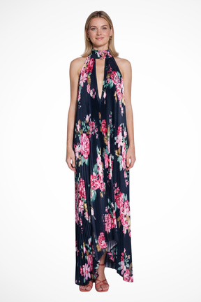 Cordelia | Women Printed Pleated Halter Neck Wedding Guest Maxi Dress
