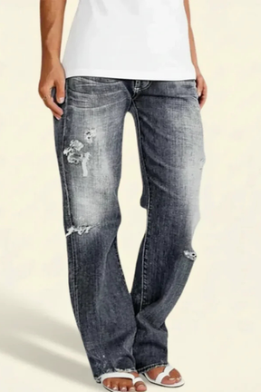 Paige | Women Distressed Mid Rise Straight Leg Jeans