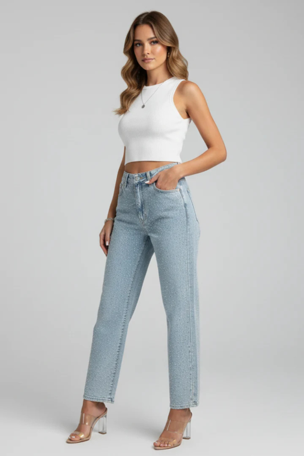 Nyla | Women Rhinestone Embellished Straight Leg Jeans