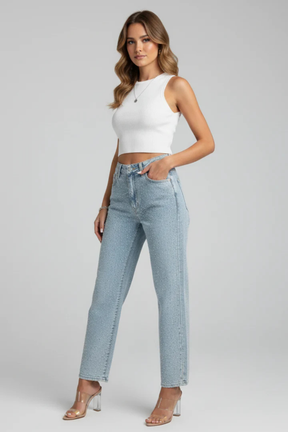 Nyla | Women Rhinestone Embellished Straight Leg Jeans