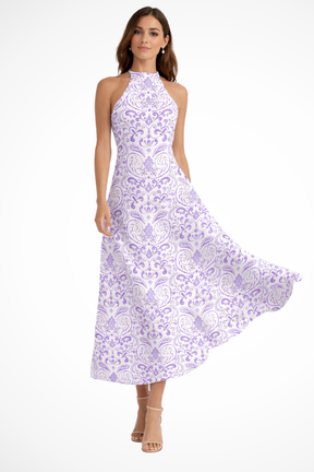 Aurelin | Women Sleeveless A Line Maxi Dress with Halter Neck