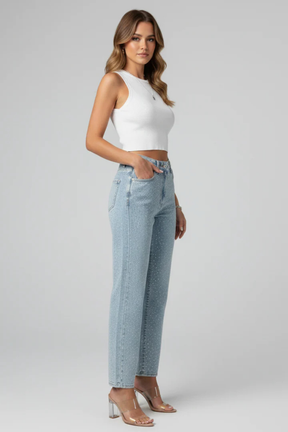 Nyla | Women Rhinestone Embellished Straight Leg Jeans