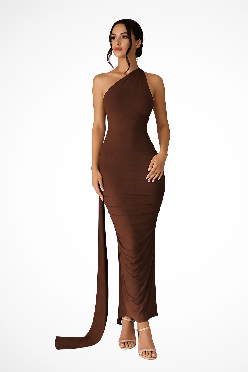 Eleanor | Women’s One Shoulder Ruched Maxi Summer Wedding Dress