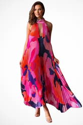 Cordelia | Women Printed Pleated Halter Neck Wedding Guest Maxi Dress