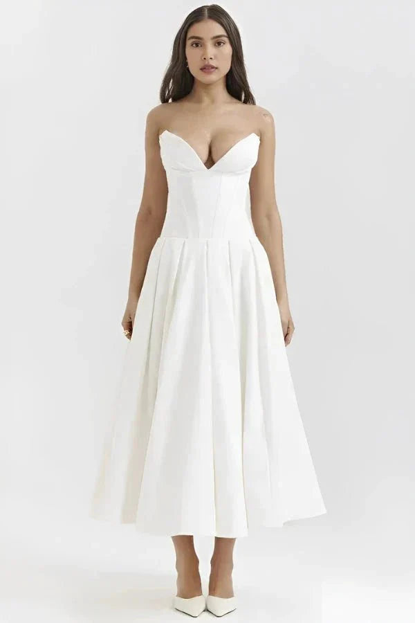 Avelisse | Women Strapless Structured Midi Wedding Guest Dress