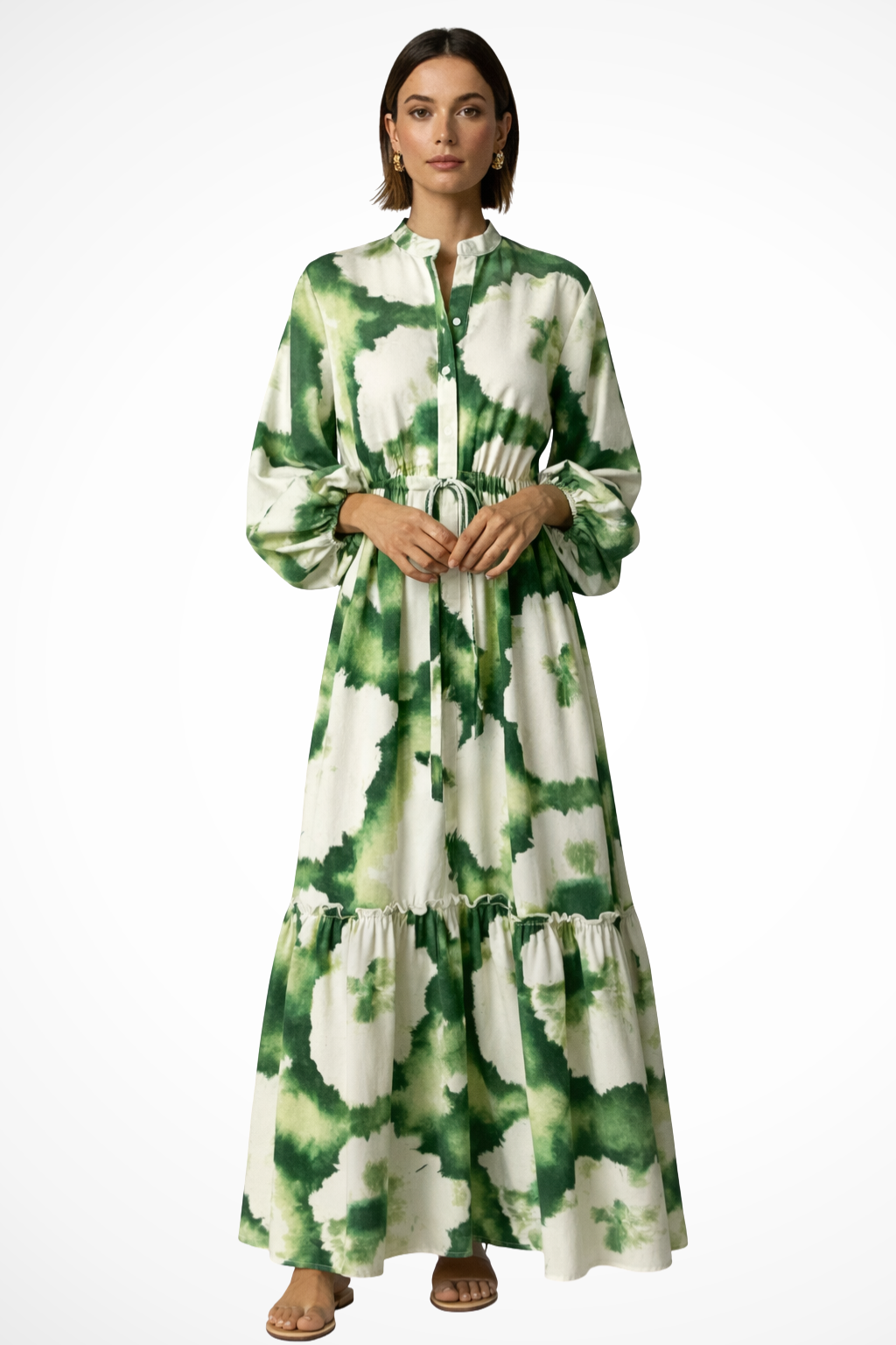 Thea | Women Long Sleeve V Neck Printed Tiered Maxi Dress