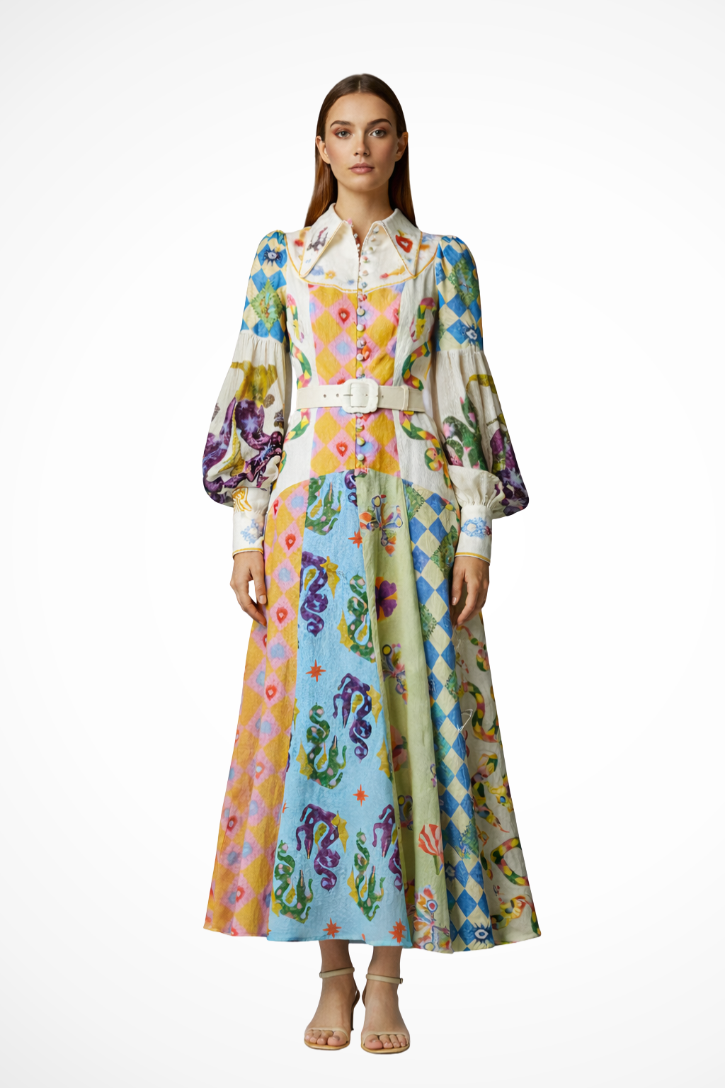 Thea | Women Long Sleeve V Neck Printed Tiered Maxi Dress