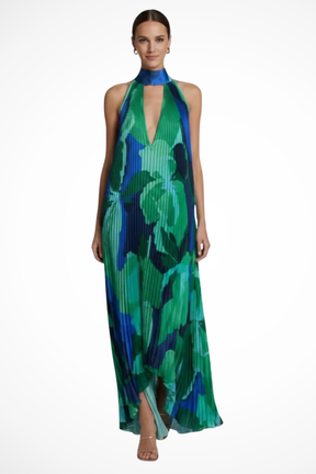 Cordelia | Women Printed Pleated Halter Neck Wedding Guest Maxi Dress