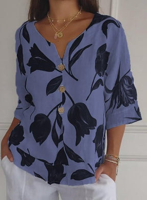 Blusa Feminina de Algodão e Linho com Decote em V