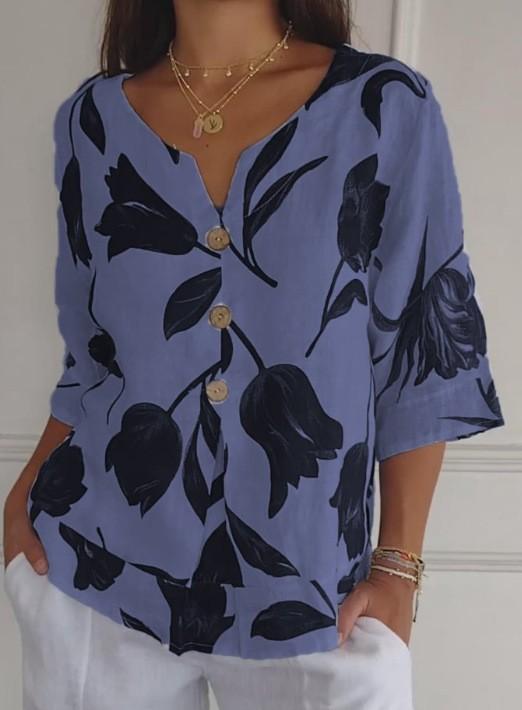 Blusa Feminina de Algodão e Linho com Decote em V