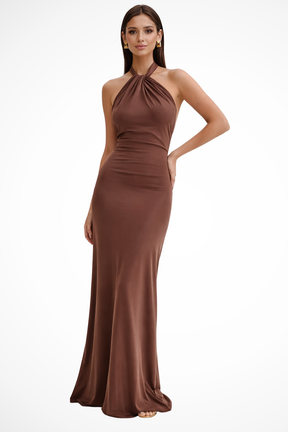 Celeste | Women Halter Neck Twisted Knot Open Back Bodycon Wedding Guest Maxi Dress